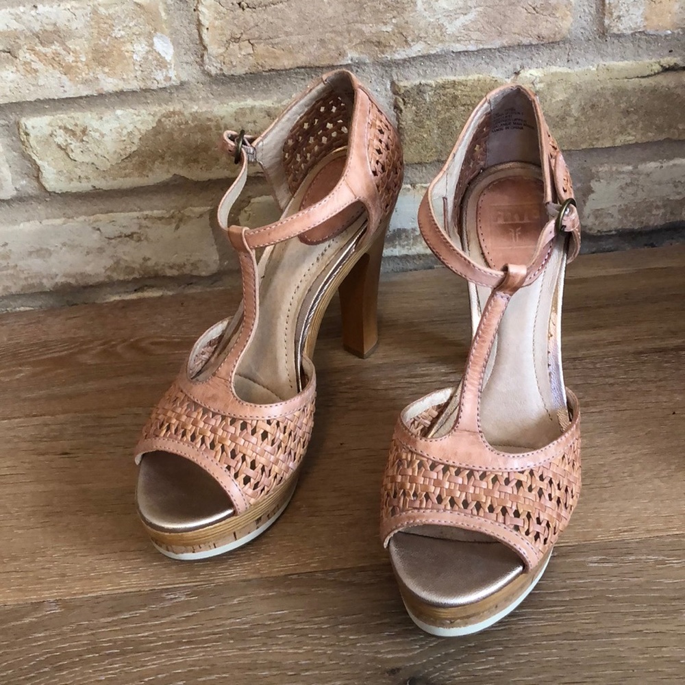 Frye Kara woven t strap heels